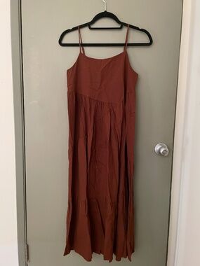 Urban Renewal Linen Seamed Midi Dress - Brown - XS